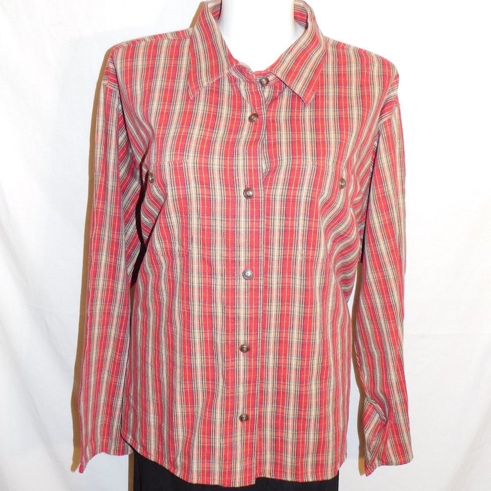 32W CST Sport Red Beige Plaid Button Down Top NWT
